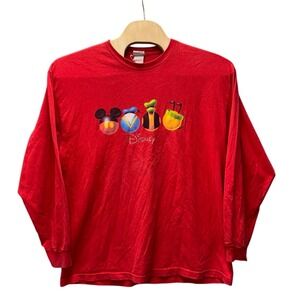 Disney Direct Mens Red Long Sleeve Mickey Mouse Donald Goofy Graphic T-Shirt XL